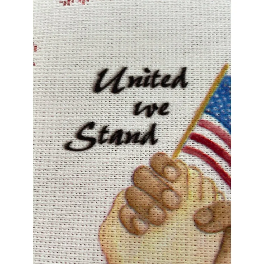 Vintage Banner Lace 911 Flag USA “United we Stand” Clasped Hands Unity Patriotic